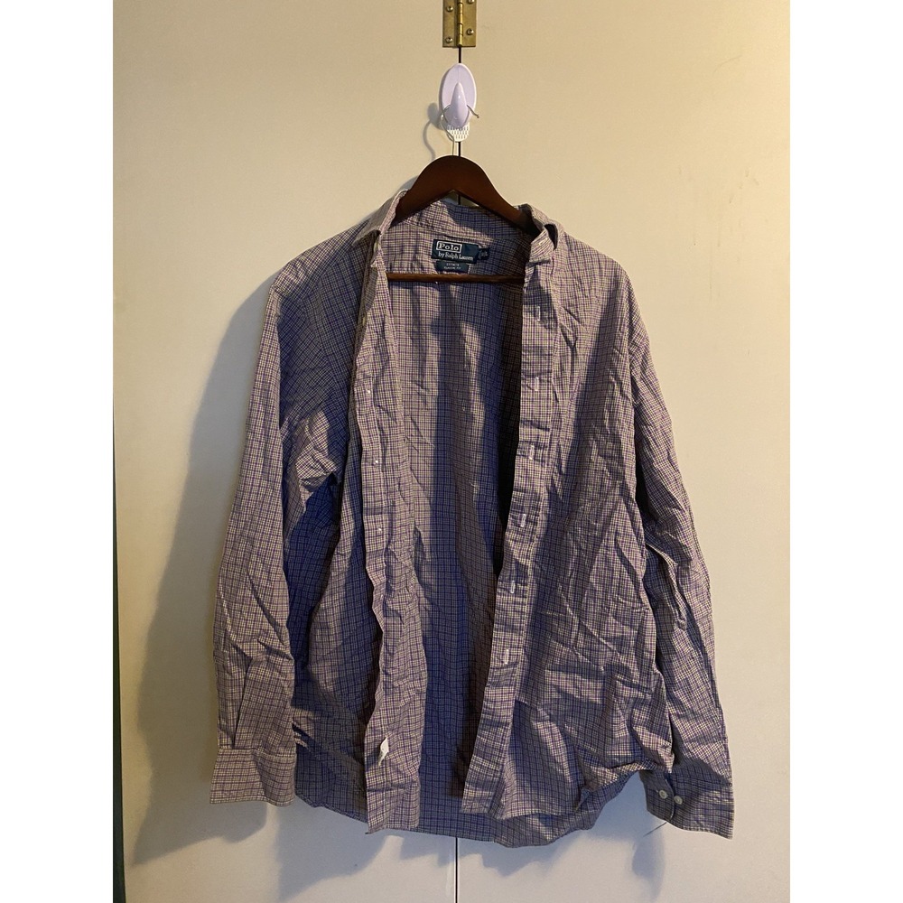 Mens Polo Ralph Lauren Estate Classic Fit Button Up 16 1/2 L Purple Green